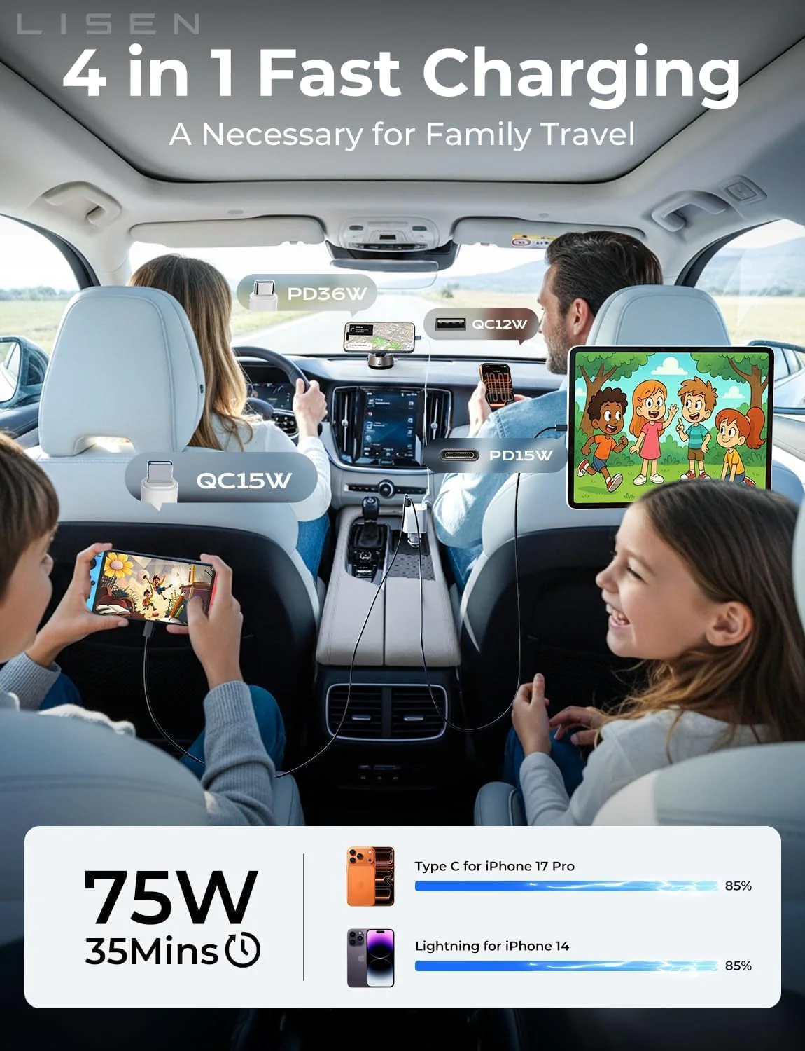 LISEN Retractable Car Charger for iPhone - Image 7
