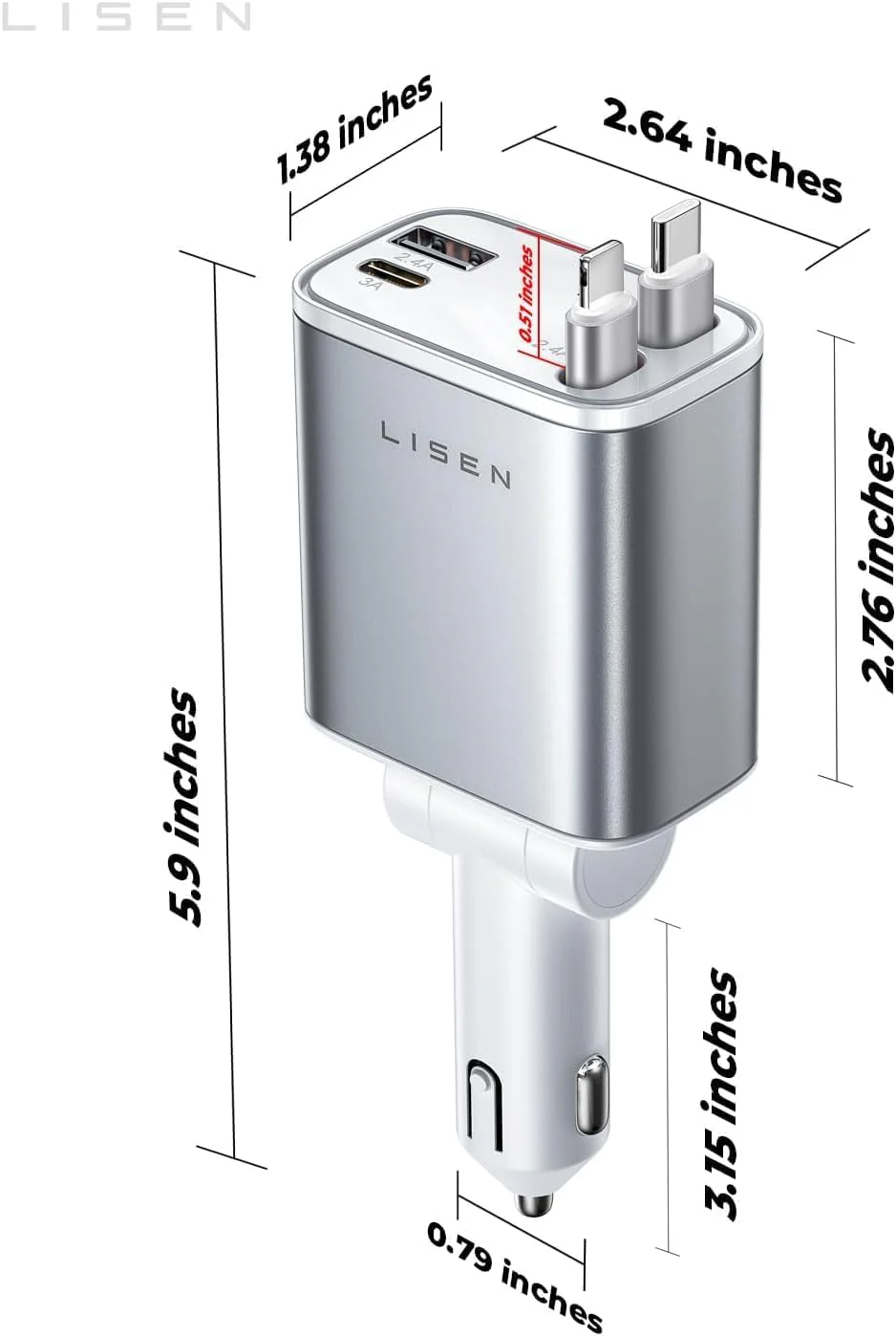 LISEN Retractable Car Charger for iPhone - Image 9