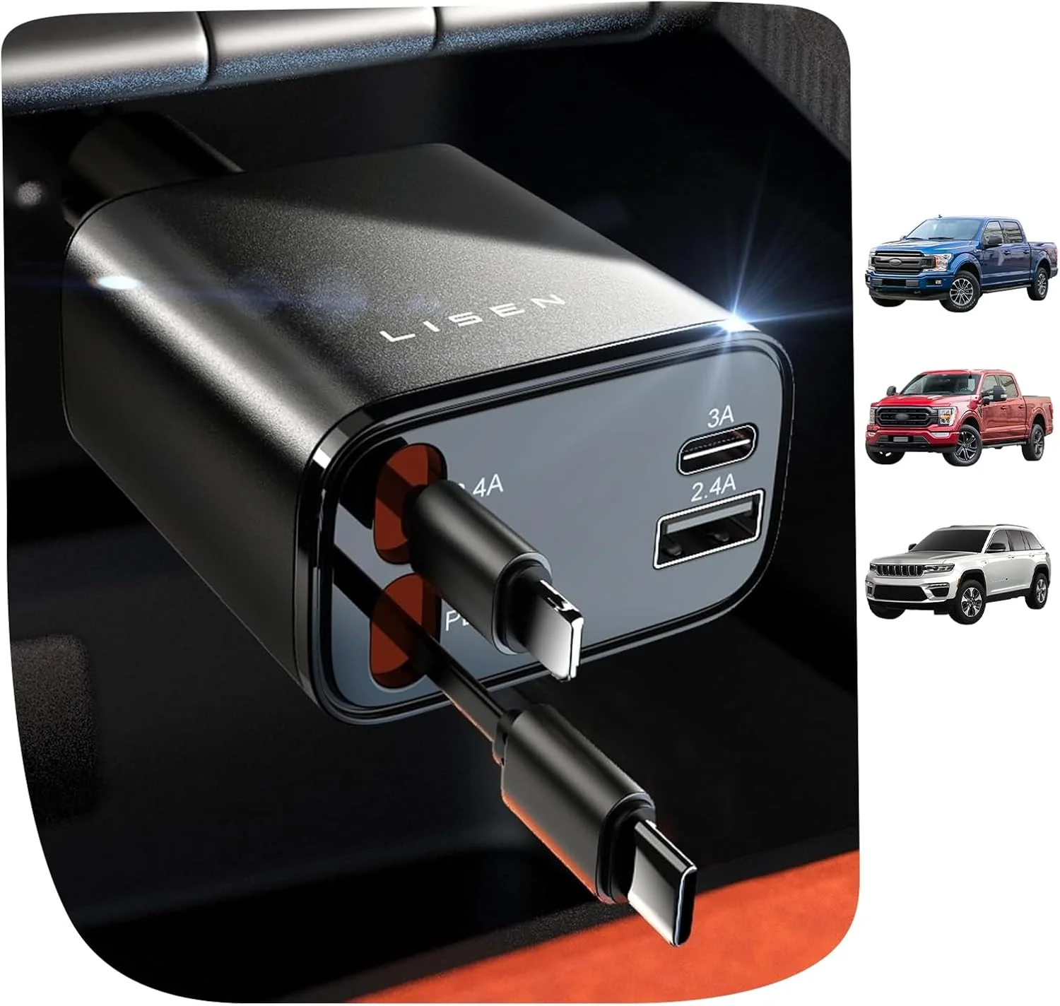 LISEN Retractable 84W Fast Car Charger - Image 10