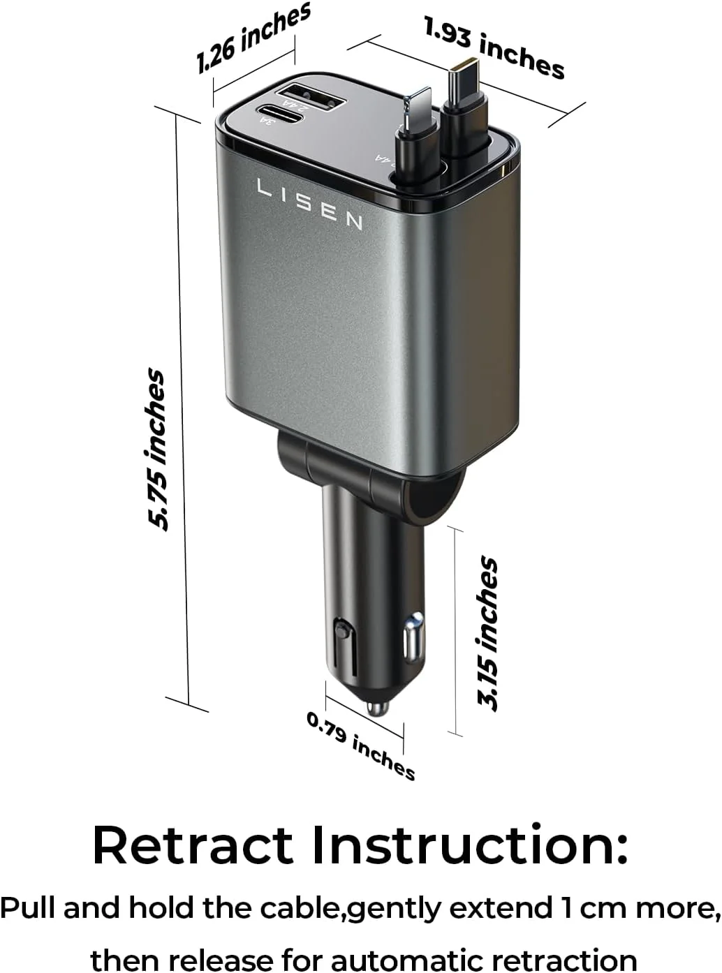 LISEN Retractable 84W Fast Car Charger - Image 9