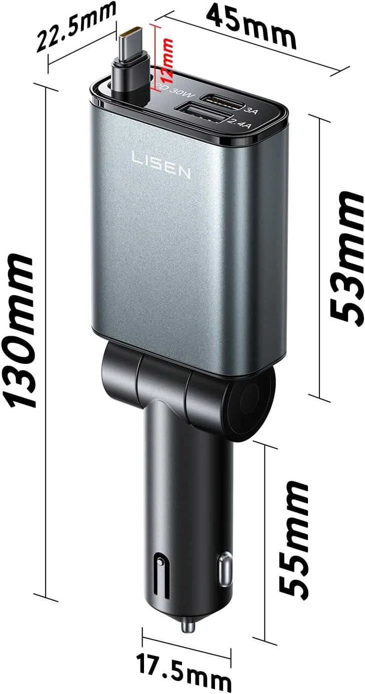 LISEN Retractable Car Charger USB C - Image 8