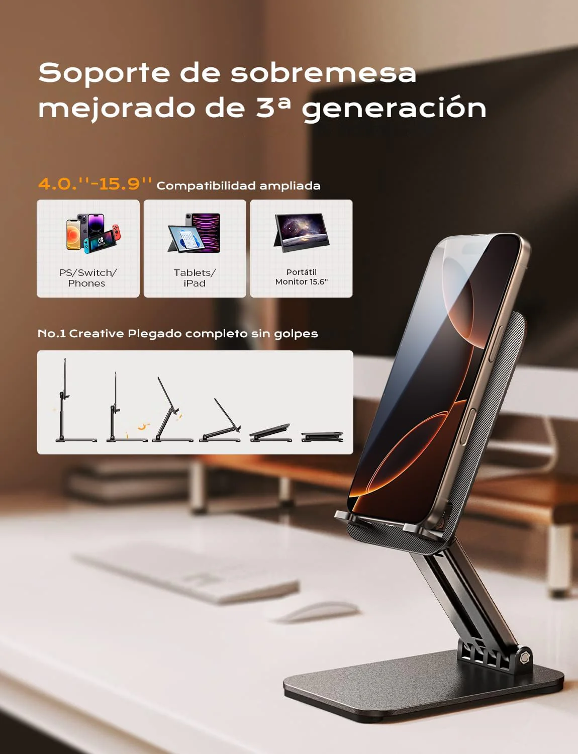 LISEN Soporte para iPad Tablet Totalmente Metálico, Universal Multiángulo Ajustable - Image 2