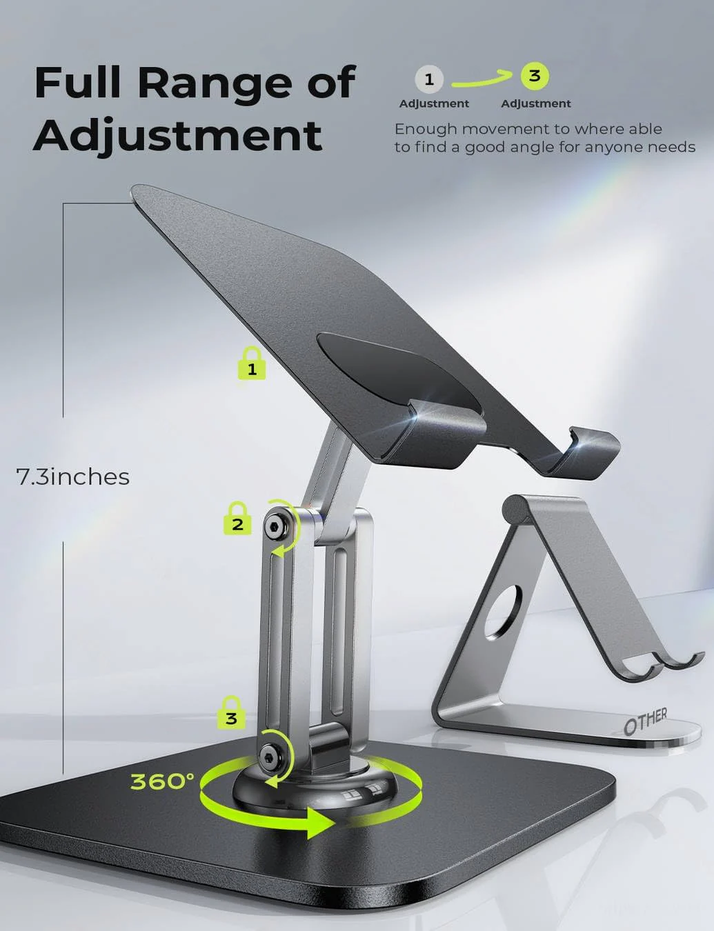 LISEN Soporte para Tablet 360° Metálico Base para iPad Stand de Escritoric Ajustable Soporte para Celular and Kindle - Image 3