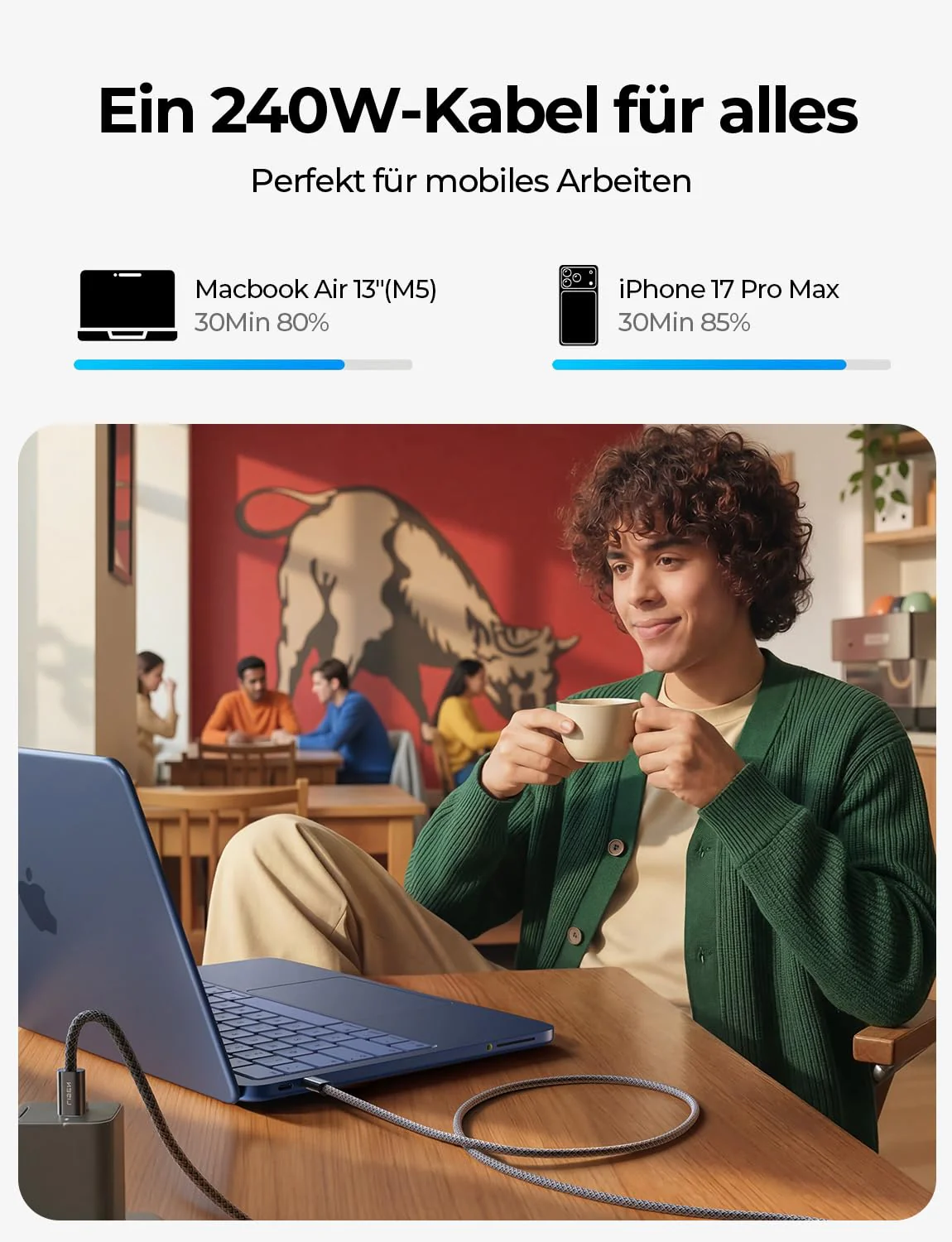 LISEN USB C Kabel 2M 240W Ladekabel USB C 2 StĂŒck - Image 2