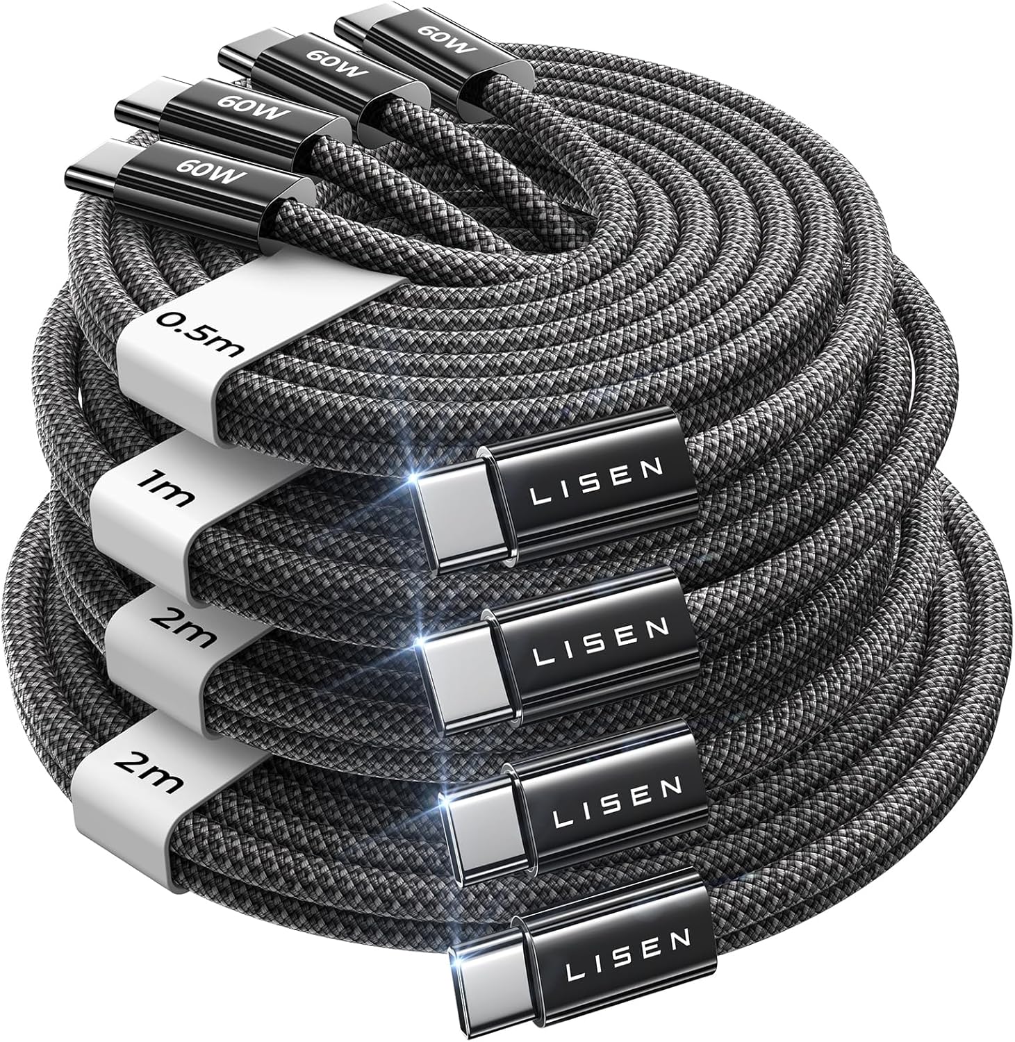 LISEN USB C to USB C Cable Charger 4-Pack [0.5/1/2/2M] - Image 2